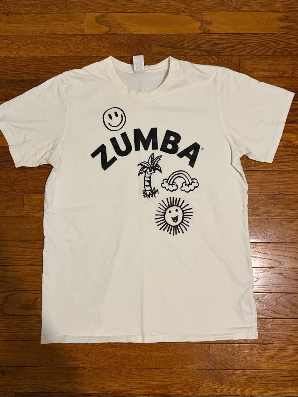 Zumba Fitness White Short Sleeve Tee with Black Logo and Graphics